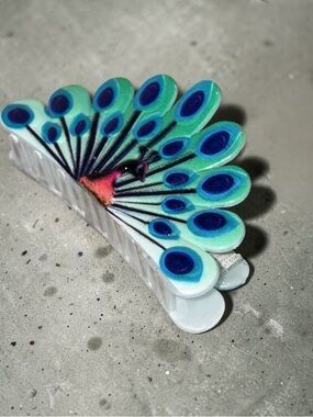 Blue Peacock Feather Resin Hair Clip